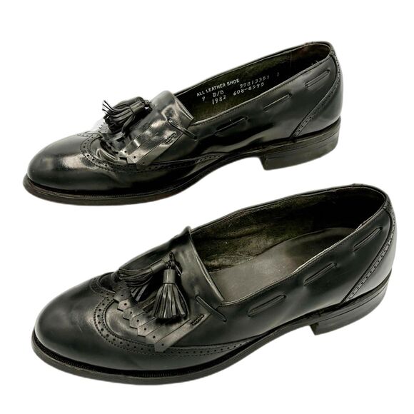 Vintage Stafford Comfort Plus Wingtip Tassel Black Leather Loafers Men\'s 9 D/B main image 4